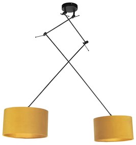 Candeeiro de suspensão preto com cúpulas de veludo ocre com dourado 35 cm - Blitz Country / Rústico