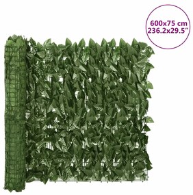 Tela de privacidade p/ varanda c/ folhas 600x75 cm verde-escuro