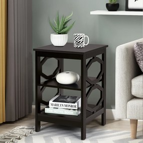 2 x Mesas de cabeceira 3 camadas decoração de mesa lateral em formato ômega mesa lateral para sofá quarto sala corredor 40 x 40 x 61 cm Castanho