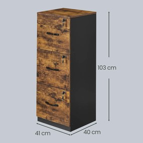Armário arquivo escritório com 3 gavetas 40 x 41 x 103 cm com fechadura Castanho vintage-preto