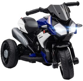 HOMCOM Motocicleta Elétrica Infantil com 3 Rodas com Bateria 6V Recarregável Funções de Música Buzina Faróis 86x42x52 cm Azul