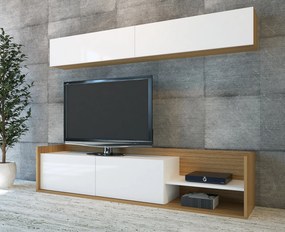 Móvel de TV Lugo – Branco e Teca – 180x37,3x40 cm + Prateleira de Pare