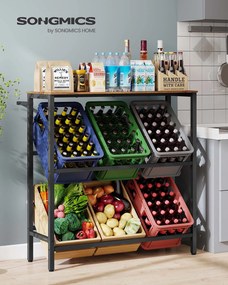 Estante para caixas de bebidas 40 x 105,4 x 117,3 cm com 2 níveis para 6 caixas Castanho vintage-Preto