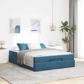 vidaXL Estrutura de cama com colchĂŁo com colchĂŁo 2 pcs Azul Veludo