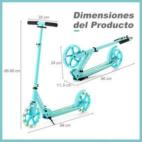 Trotinete crianças com plataforma de alumínio, guiador ajustável em 3 posições e alça Até 100 kg Verde