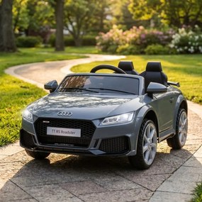 Carro elétrico para crianças 12V Audi TT RS pneus de borracha maciça, banco em pele sintética Cinzento
