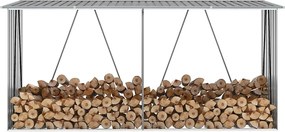 vidaXL Abrigo jardim p/ arrumação de troncos aço 330x84x152cm cinzento