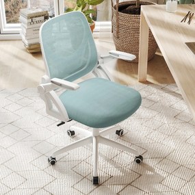 Cadeira de escritório ergonómica com apoio lombar integrado, apoios de braços rebatíveis, rodas universais, altura ajustável, Azul