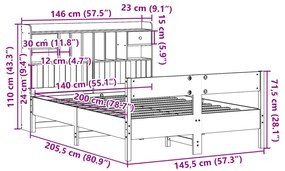 Cama com estante sem colchão 140x200 cm pinho maciço branco