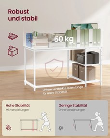 Secretária de canto 120 x 80 cm, em forma de L com prateleira regulável em altura,  branco