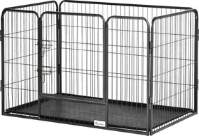 Parque para cães 109 x 74 x 71 com 4 painéis de rede metálica e porta com fechadura, Preto