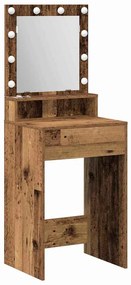 Mesa de Maquilhagem com Luzes LED - Madeira Antiga, 50x41x135 cm