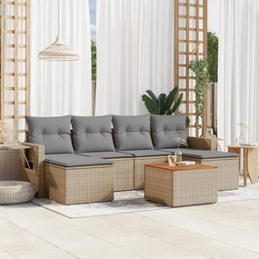 7 pcs conj. sofás jardim c/ almofadões vime PE bege misturado