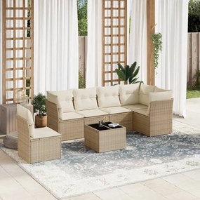 7 pcs conjunto de sofás p/ jardim com almofadões vime PE bege