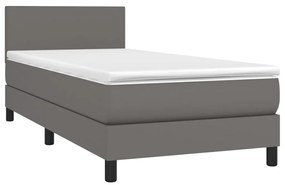 Cama box spring c/ colchão/LED 80x200 cm couro artificial cinza