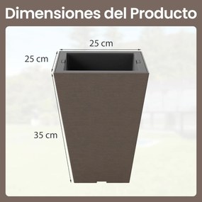 Conjunto de 2 vasos quadrados 25 x 25 x 35 cm cónicos com rega automática, cubo interior removível e orifícios de drenagem Castanho