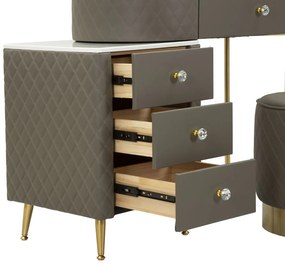 TOUCADOR SHARON COM BANCO 120X40X75 CM (TAMANHO DO BANCO Ø36X39) CINZA E DOURADO