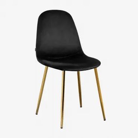 Pack De 4 Cadeiras De Jantar Glamm Dourado & Velluto Preto & Veludo - Sklum