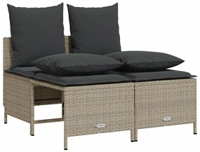 5 pcs conj. sofás jardim c/ almofadões vime PE cinzento-claro