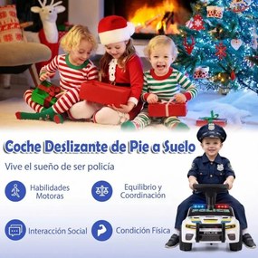 Andador de polícia deslizante para bebés com mais de 18 meses, com luzes, música e sirene, arrumação debaixo do assento, branco