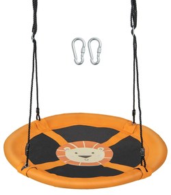 Baloiço de tecido Oxford impermeável redondo para crianças com cordas ajustáveis e mosquetões Carga 100kg Amarelo