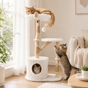 Arranhador para Gatos, 56 x 41 x 105 cm, Tronco de Madeira de Pereira, Bege