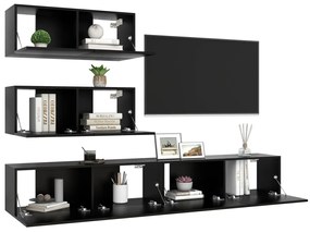 4 pcs conjunto de móveis de TV derivados de madeira preto