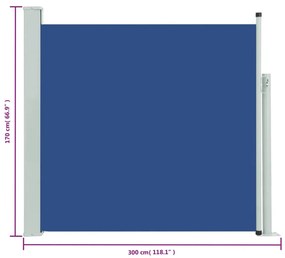 Toldo lateral retrátil para pátio 170x300 cm azul