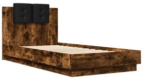 Estrutura cama c/ cabeceira/luzes LED 90x190 cm carvalho fumado