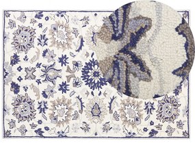 Tapete de lã creme e azul 140 x 200 cm KUMRU Beliani