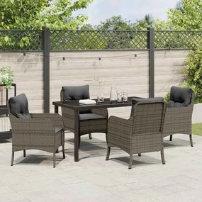 Conjunto de Jantar de Jardim 5 Peças com Almofadas Cinza Rattan Poliés