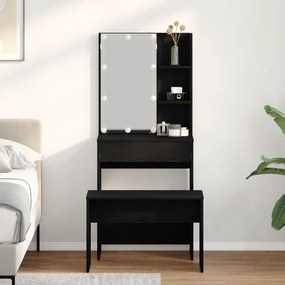 Conjunto de Mesa de Maquilhagem vidaXL com LED de Madeira de Engenharia Carvalho Preto