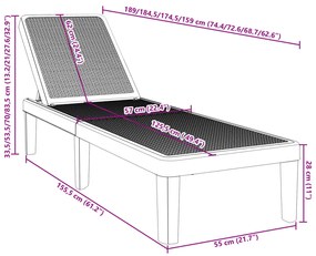 Espreguiçadeira 159x57x83,5 cm polipropileno cinzento