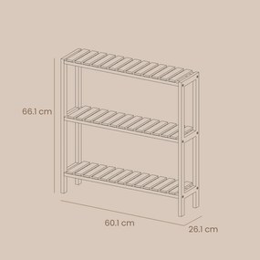 Sapateira com 3 níveis em bambu 60 x 26 x 66 cm, branco e cor bambu