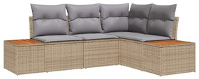 Conjunto de Sofás de Jardim com 4 Peças e Almofadas em Rattan Sintétic