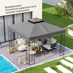 Tecido para Pérgola 3x3 m (NÃO Incluída) Tecido de Substituição Pérgola de 2 Níveis Proteção UPF30 Orifícios de Drenagem Cinzento Escuro