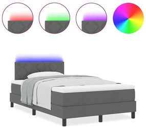 Cama Box com Colchão &amp; LED Cinza Escuro 120x190 cm Tecido