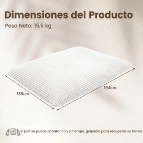Pufe-Cama Convertível 2 em 1, 194 x 139 x 19 cm, Capa Removível Lavável, Bege