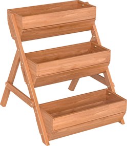 Outsunny Floreira de Madeira de 3 Níveis Floreira Elevada de Exterior com Orifícios de Drenagem 65x75x76 cm Castanho | Aosom Portugal