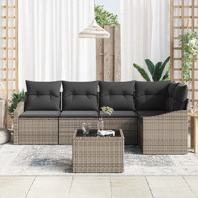 Conjunto de Jantar de 5 Peças com Almofadas Vime Sintético Preto
