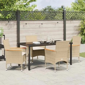 Conjunto de Jantar para Jardim 5 Peças com Almofadas Beiges em Rattan