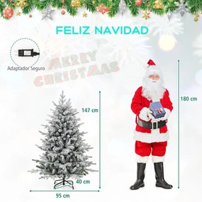 Árvore de Natal artificial 147cm com estrutura articulada 8 modos de iluminação Luzes LED multicoloridas Verde e Branca