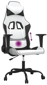 Cadeira gaming massagens couro artificial branco e preto