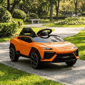 Carro elétrico para crianças Lamborghini Lanzador 12V com licença, bateria de lítio, luzes LED, controle remoto Laranja