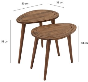 Conjunto de Mesas de Apoio Sweet - Cor Nogueira - 50cm x 48cm x 33cm e