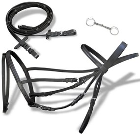 Cabeçada de couro com rédeas e brida, preto, cob