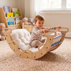 Arco de escalada 3 em 1 bebés Montessori em madeira com almofada e baloiço para interior, a partir de 1 ano, 81 x 48,5 x 38,5 cm, Multicolor