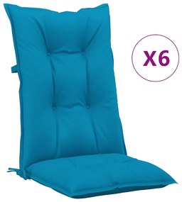 Almofadões para cadeiras de jardim 6 pcs azul 120x50x7 cm