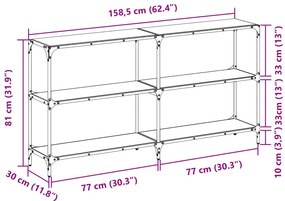Mesa consola com tampo em vidro preto 158,5x30x81 cm aço
