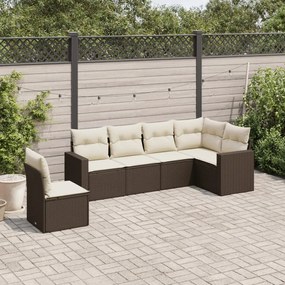 6 pcs conjunto de sofás jardim c/ almofadões vime PE castanho